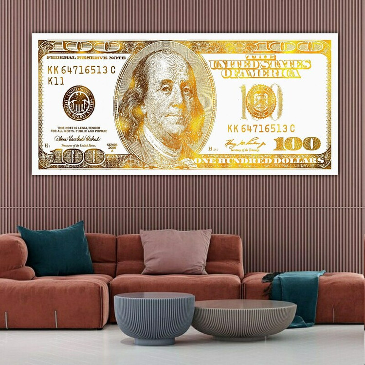 تابلو بوم طرح 100 دلاری مدل gold خاص۱۲۰×۶۰